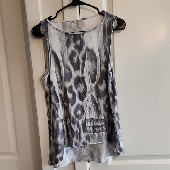 All Saints Tops - Allsaints Def Tee Sleeveless Gray Skull & Leopard Print Tank Top Us 0